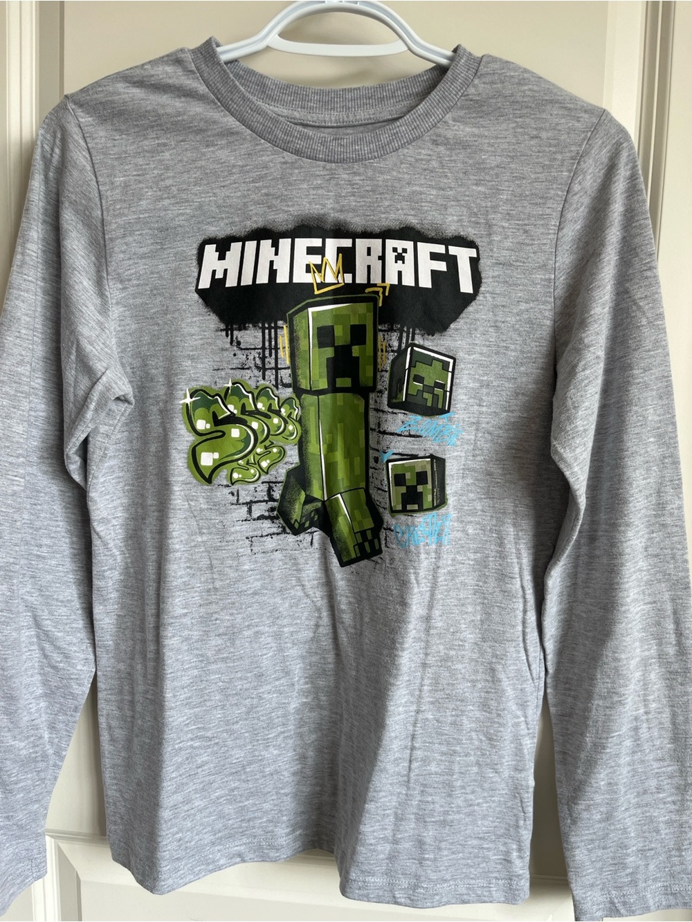 Minecraft Boys' Long-Sleeve Graphic Tee - Grey & Green XL